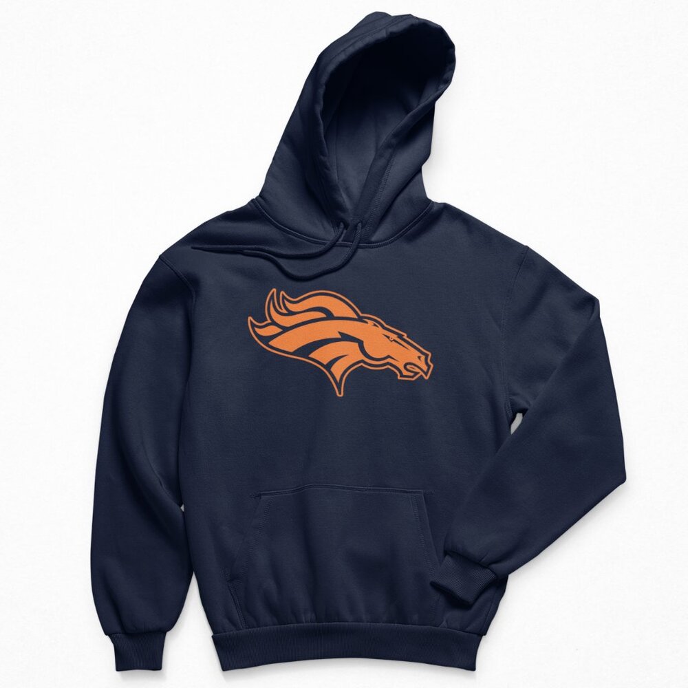 NEW Denver Broncos Team Color Pop Logo Fleece Pullover Hoodie NAVY